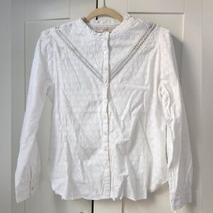 LOFT Ruffle White Button-Down Blouse